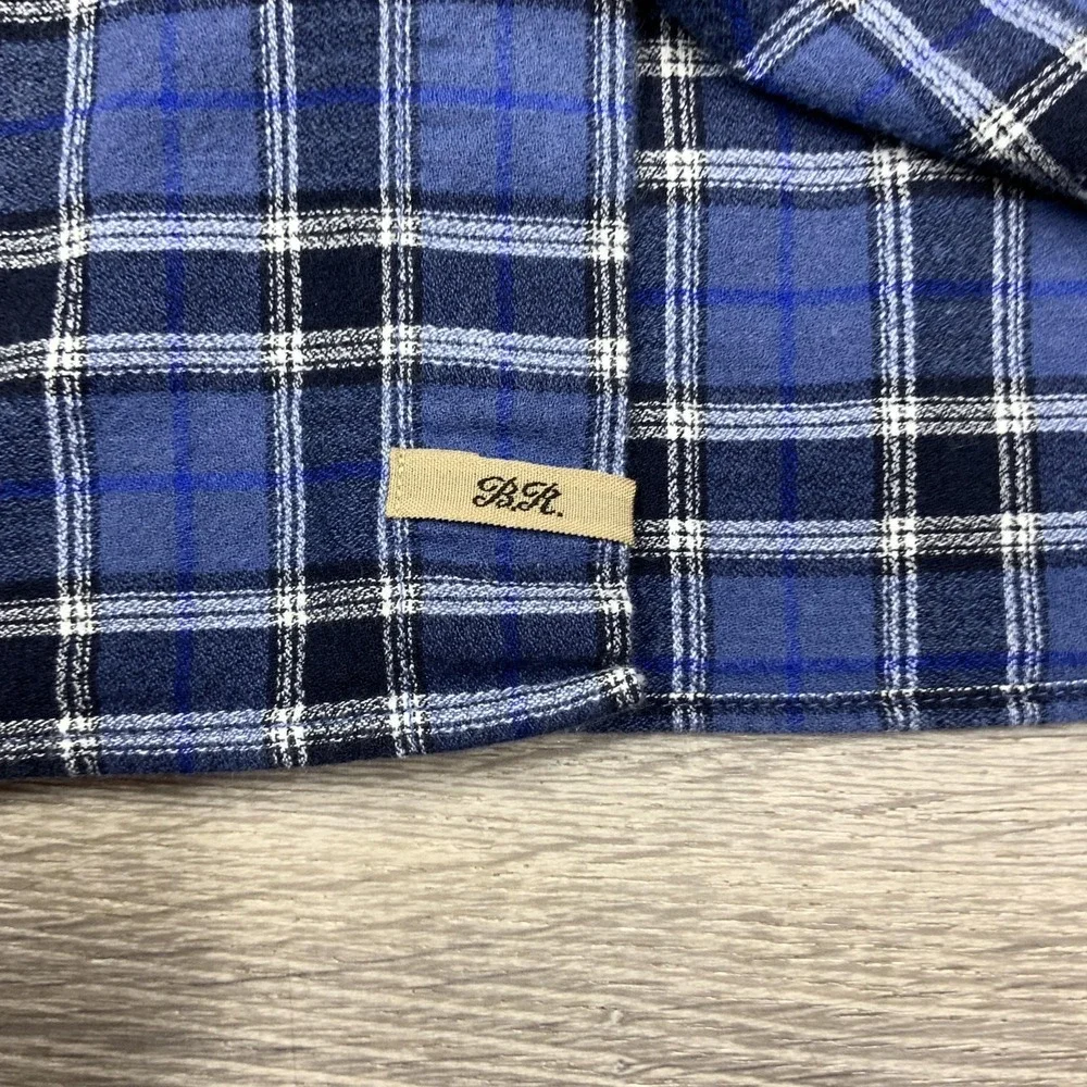 Banana Republic Shirt Mens Large Blue Flannel Plaid Long‎ Sleeve Button Front